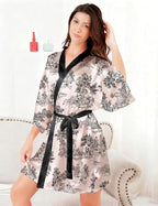 EPLAZA Silk Robes for Women Satin Robe Short Sexy Print Flower Kimono Loungewear Wedding Bridal Party