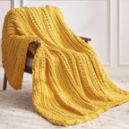 Negwoo Chunky Knit Throw Blanket, 80''*90'' Knitted Throw Chenille Yarn for Bed Couch, Handmade Yellow Crochet Big Thick Blanket, Machine Washable Cute Comfy Blanket for Home Decor