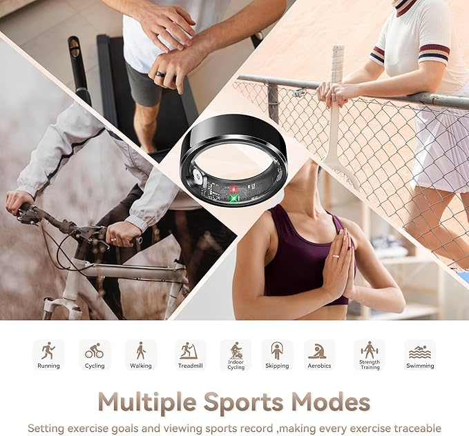 Smart Ring for Men, Fitness & Activity Tracker with Blood Pressure/Heart Rate Monitor, Sleep Tracker, Step Counter, IP68 Waterproof Ring for iOS & Android, Fast Charge, No Subscription (Black,Size11）