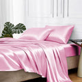 MR&HM Satin Bed Sheets, Full Size Sheets Set, 4 Pcs Silky Bedding Set with 15 Inches Deep Pocket for Mattress (Full, Pink)