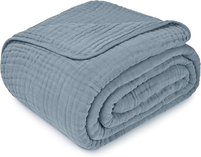 Comfy Cubs Muslin Blanket for Adults Queen 90" x 90" - 6 Layer Soft, Breathable & Lightweight Muslin Adult Blanket - Machine Washable & Designed in The US Bedding for All Seasons - Pacific Blue