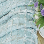Multicolored Chenille Knitted Throw Soft Cozy Fluffy Reversible Boho Plaid Throw Blanket with Tassels for Couch Chair Bed Cover Living Room Bedroom Décor, 50" x 60", Light Blue
