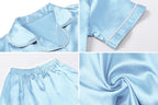Umeyda Girls Womens Pajamas Set, Satin Silky Button Down Loungewear 2 Piece Short Sleeve Pants PJS Sets for Mommy Kids