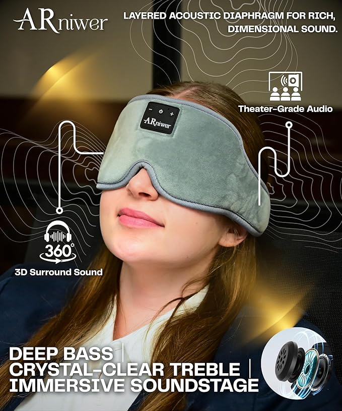 Bluetooth Music Eye Mask Wireless Bluetooth Speaker with Crystal Clear Stereo Cradle Sound, Suitable for Relaxing, Sleeping, and Resting. (Purple)