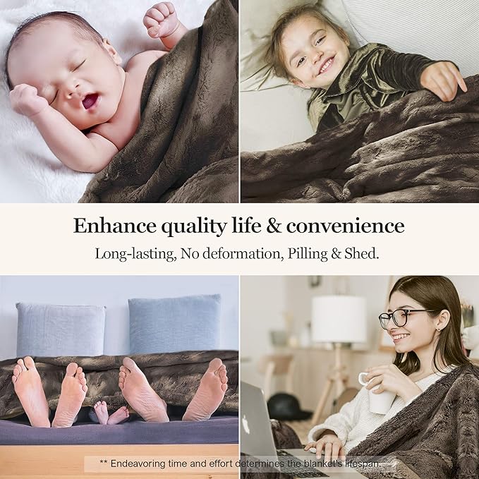MHD l [Made in Korea] Premium Faux Fur Throw Blanket :Luxury Double-Sided 15mm Microfiber Blanket, 800 GSM :Dark Brown, 60" x 79"