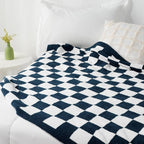 Carriediosa Checkered Throw Blanket 60" X 80" Twin, 400GSM Ultra Soft Microfiber Fuzzy Fluffy Reversible Cute Preppy Knitted Blankets Cozy Plush Fall Throws for Couch, Bed, Sofa, Navy Blue
