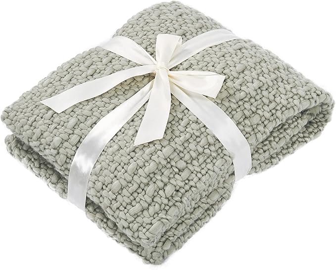 Home Soft Things Basket Weave Throw Blanket, Soft Cozy Warm Blanket with Braided Decorative Throw for Couch Sofa Outdoor Indoor, Silver, 50''x60