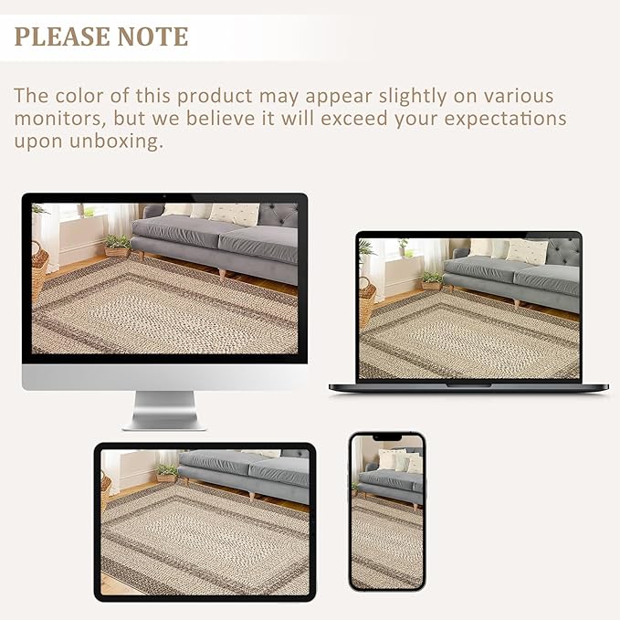Modern Bordered Round Area Rug 4ft Washable Bedroom Circle Rugs Non Slip Stain Resistant Dining Room Round Throw Carpet Contemporary Circle Mats for Living Room Kitchen Nursery, Camel