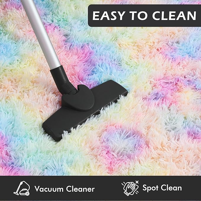 Softlife Area Rug for Bedroom, Fluffy Shag Plush Tie Dyed Rainbow Rugs for Living Room Girls, Shaggy Throw Carpet for Kids Soft Fuzzy Runner Small 2x6 Runners for Hallways Dorm