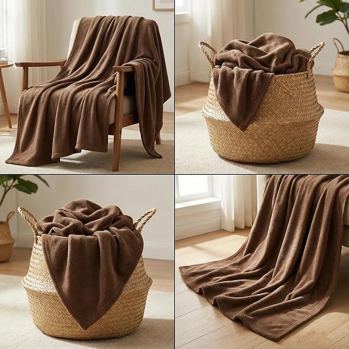 Fleece Blanket Full/Queen - 80x90 Inch Lightweight & Buttery-Soft Throw for Bed, Sofa, Camping | 300GSM Cloud-Touch Microfiber | Cozy Essentials for Travel & Movie Nights, (Brown)