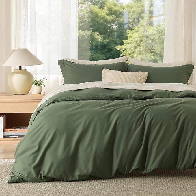 Bedsure Duvet Cover Full Size - Soft Double Brushed Bedding Set for Kids & Adults, Zipper Closure, 3 Pieces, Includes 1 Duvet Cover (80"x90") & 2 Pillow Shams, NO Comforter, Olive Green