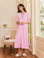 Ekouaer Women's Zipper Robe 3/4 Sleeves Housecoat Full Length Nightgown Soft Loungewear Robe with Pockets S-3XL