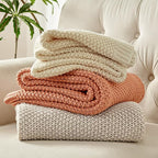 Joydeco Chunky Cable Knit Throw Blanket, Lightweight 100% Organic Cotton Soft Cozy Throw Twin Blanket for Couch Bed and Sofa, Rustic Breathable Farmhouse Blanket Gift for Women Men(Beige, 60"x80")