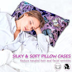 Satin Pillowcase for Hair and Skin, Soft Satin Pillow Cases Queen Size Pack of 2, Cooling Silk Satin Pillowcase Set with Envelope Closure (20’’x30’’, Purple, Butterflies & Flower)
