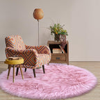 Pink 5'X5' High Pile Shag Rug, Fluffy Round Rug for Girls/Boys Room, Soft Circular Carpet for Nursery, Fuzzy Plush Rug for Dorm