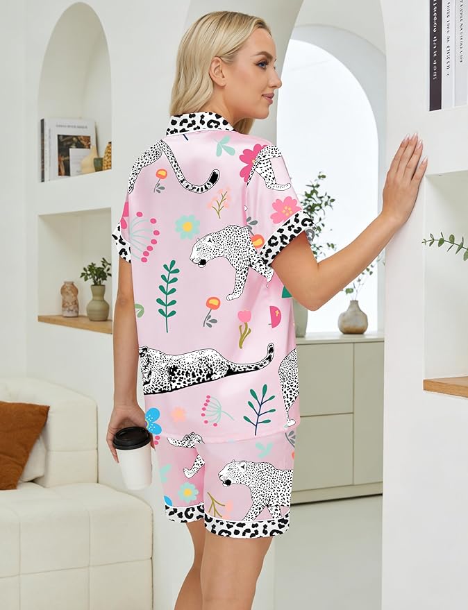 DOLOS Silk Satin Pajama Set for Women Short/Long Sleeve 2-Piece Silky Pajamas for Women Button Down Pjs Sleepwear Loungewear
