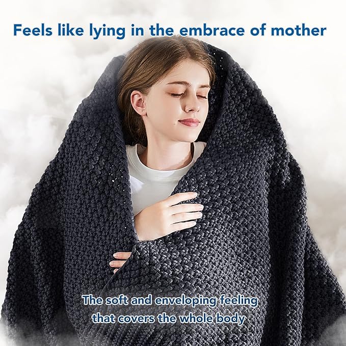 Topcee Knitted Weighted Blanket - 48"x72" 12lbs Cooling Chunky Knit Heavy Blanket for Adults Cable Yarn Knit Decorative No Beads Soft, Cozy and Cooling Weighted Throw Blankets Machine Washable