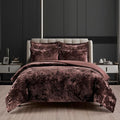Fredsure Distressed Velvet Comforter Set, 5 Pieces Brown King, Distressed Velvet Face and Brushed Microfiber Reverse