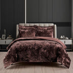 Fredsure Distressed Velvet Comforter Set, 5 Pieces Brown King, Distressed Velvet Face and Brushed Microfiber Reverse