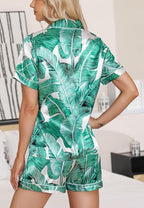 Samring Women's Silk Satin Pajamas Set Short Sleeve Sleepwear Two Piece Button Down Pj Set with Pockets S-XXL