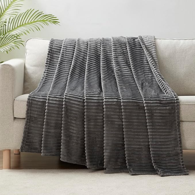 Nestl Grey Blanket King Size for Bed - Cozy Warm Fuzzy Blankets for Women, Plush Large Fleece Throws for Girls - Gray, 108 x 90 Inches