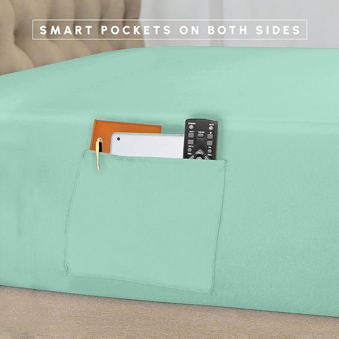 Elegant Comfort 8-Piece Pinch Pleated Comforter Set - All Season Complete Bed in a Bag, Includes 4pc Smart Sheet Set, Bed Skirt, Comforter, Matching Pillowcases and Shams, King/Cal King, Mint Green