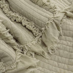 Ultra Soft Pre-Washed Quilted Boho Sage Green Twin Size Blankets for Bed, Olive Green Ruffle Fringed Decorative Throw, Stone Washed Chic Rustic Blanket for Sofa Couch Bed, 60"*80"