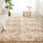 Litanika 8x10 Shag Area Rug for Living Room Bedroom, Tie-Dyed Beige High Pile Soft Plush Shaggy Furry Cream Bedside Playroom Dorm Carpet, Non-Slip, Non-Shedding Modern Indoor Floor Rug