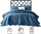 IR Imperial Rooms Queen Quilt Bedding Set Size (90" x 96") + 2 Pillow Shams (20" x 26"+ 2") - 3 Pcs All Season Lightweight Reversible Microfiber Coverlet Embossed Quilt Bedspread (Light Blue)