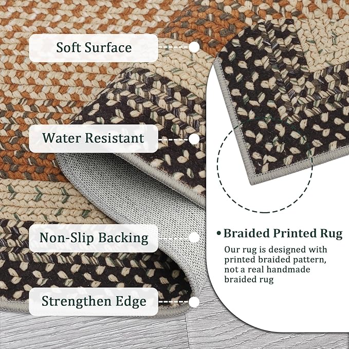 RUGSREAL Machine Washable Area Rug 6x9 Braided Rug for Living Room Modern Braid Printed Large Bedroom Rug Non Slip Dining Room Throw Rug Farmhouse Accent Carpet for Home Decor, Sand/Bronze
