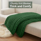 Negwoo Chunky Knit Throw Blanket, 50''*60'' Knitted Throw Chenille Yarn for Bed Couch, Handmade Grass Green Crochet Big Thick Blanket, Machine Washable Cute Comfy Blanket for Home Decor