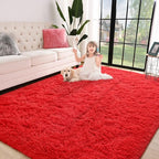 Jelymark Super Soft Shaggy Rug for Bedroom, 5x8 Feet Fluffy Carpet for Living Room, Fuzzy Indoor Plush Area Rug for Home Decor, Furry Floor Rugs for Dorm, Kids Nursery Rug for Girls, Red