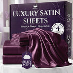 SLEEP SANCTUARY Satin Sheets King Size – 4 Piece Luxury Silky Bed Set, Softer Than Silk, 15" Deep Pocket, Cooling & Wrinkle-Free, Moisture-Wicking & Breathable for Hair & Skin (Rosewood)