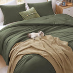 WRENSONGE Queen Comforter Set - 3 Pieces Prewashed Olive Green Comforter Soft Lightweight for All Seasons,Down Alternative Comforters Queen Size with 2 Pillow Shams