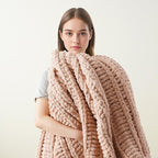 Battilo Chunky Knit Throw Blanket for Couch, 50"x60", Pink Chenille Throw Blanket, Super Soft Cozy Warm Cable Knitted Blankets for Bed, Sofa, Living Room