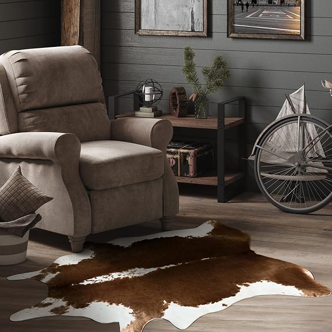 HOMORE Cowhide Rug, Cute Cow Print Rug for Living Room Faux Cow Hide Animal Print Carpet for Bedroom Office Table, 3.6 x 2.3 Feet, Khaki Brown
