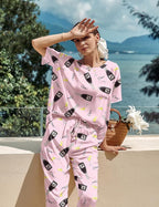 Ekouaer Womens Satin Silky Pajama Set Short Sleeve Shirt with Long Pajama Pant Set Soft PJ Loungewear