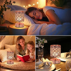 TOBUSA Crystal Cordless Table Lamp Rechargeable, Portable 6000mAh Battery Operated Lamp with 3 Color Temps & Stepless Dimming, Bedside Touch Small Desk Lamp, Rose Gold LED Night Light for Bedroom Bar