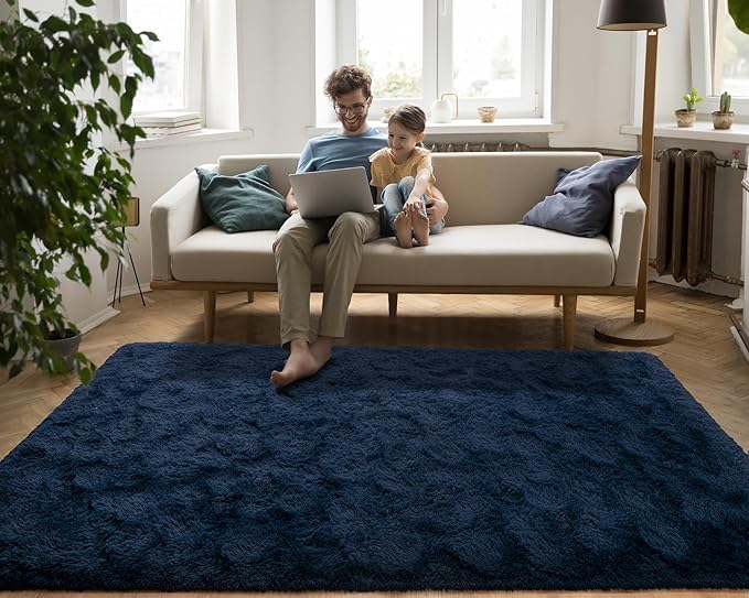 Softlife Rug for Bedroom 3x5 Feet Area Rug for Living Room Super Soft Shaggy Rugs for Kids Room Fluffy Fuzzy Carpets Long Plush Bedside Rug Nursery Christmas Home Decoration for Boys Girls, Navy Blue