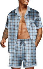 Ekouaer Men Satin Silk Pajamas Set with Pockets Sleepwear Shorts Satin Summer Loungewear 2 Piece Button Down Set S-3XL