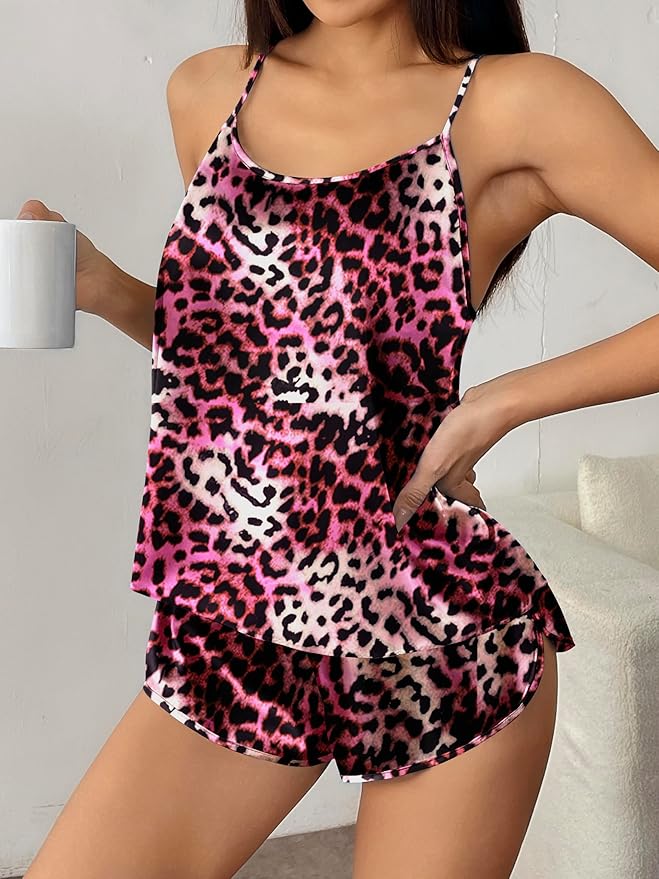 Ekouaer Silk Pajamas Set for Women Satin Backless Lingerie Pjs Cami Top and Shorts Nightwear