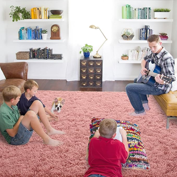 ISEAU Fluffy Rug Carpets Soft Shaggy Area Rugs Indoor Floor Mats for Kids Room Fuzzy Carpet Comfy Cute Nursery Mat Bedside for Boys Girls Bedroom Living Room Home Decor, 6ft x 9ft,Blush