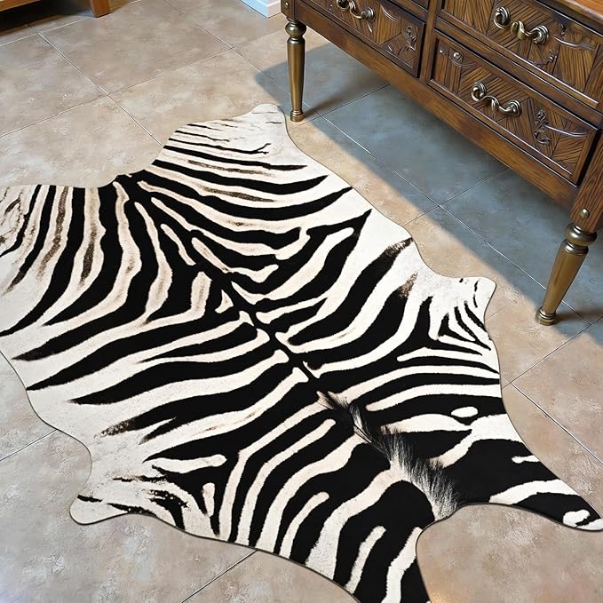 HOMORE Zebra Rug, 3x4 Feet Faux Animal Skin Print Rug,Small Zebra Hide Rugs for Wall Art Decor,Western Floor Carpet for Bedroom Bedside Living Room Desk, Black and White