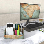 QIELIZI PU Leather Supply Organizer,Remote Control Holder Multifunctional Office Stationery Storage Box Organizer,Pencil Holders Organizers Table Top Desktop Desk Accessories(1-Vintage Map)