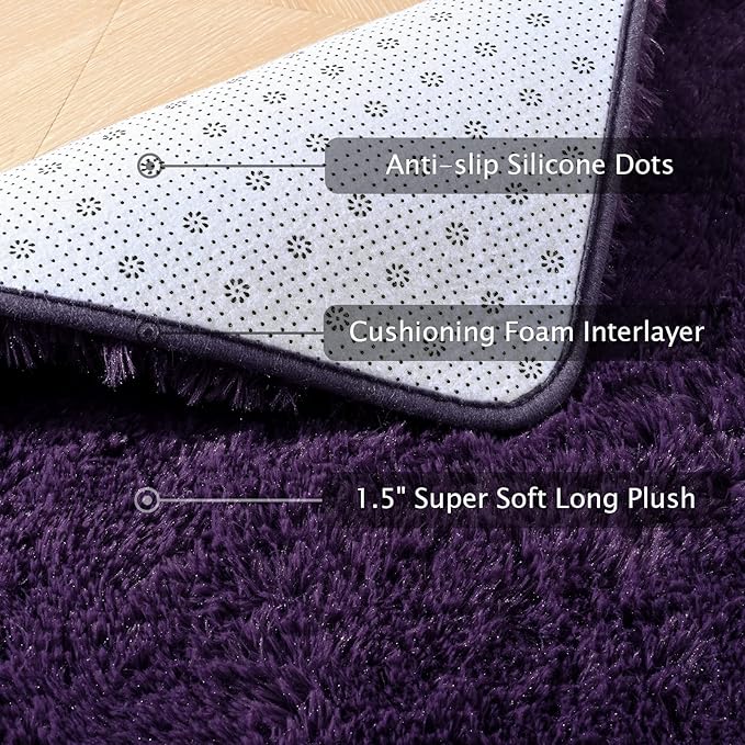 Softlife Dark Purple Area Rug for Living Room, Fluffy Shag Plush 5.3x7.6 Rugs for Bedroom Girls, Shaggy Soft Fuzzy Kids Large Carpet for Dorm Bedside Ultra Cozy Non-Slip Indoor Decor