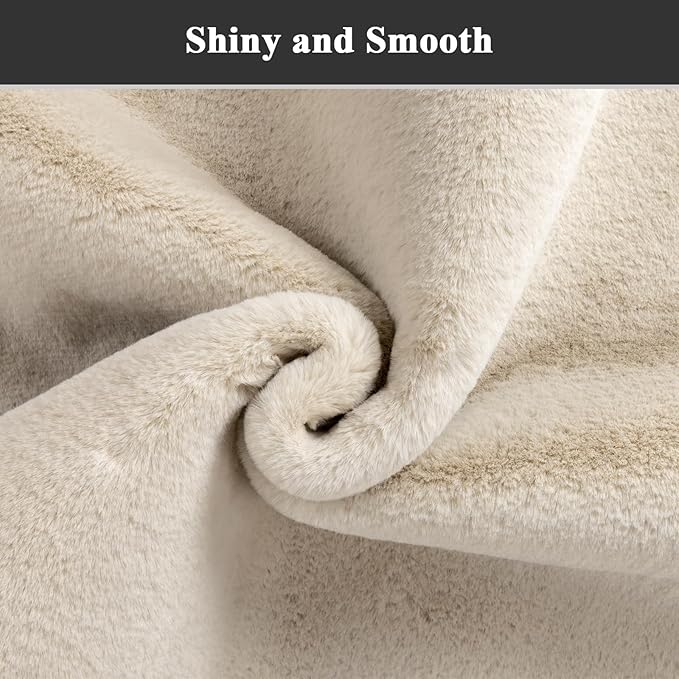 SHACOS Silky Soft Faux Rabbit Fur Area Rug 4'x6' Non Slip Washable Padded Medium Thick Rugs Fluffy Cozy Indoor Modern Carpet for Living Room Bedroom Dining Room Kids Room Dorm Home Decor, Beige