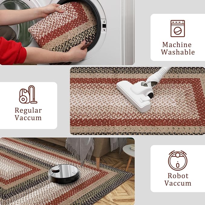 RUGSREAL Entry Rug 2x3 Small Rug Machine Washable Bedroom Area Rug Non Slip Bathroom Mat Stain Resistant Farmhouse Carpet Modern Rustic Throw Carpet for Living Room Dining Room, Crimson/Earthy