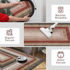 RUGSREAL 2x10 Long Hallway Runner Rug Braided Print Mat Kitchen Runner Rug with Rubber Backing Washable Farmhouse Runner Carpet Rustic Accent Area Rug for Living Room Bedroom Bathroom, Crimson/Earthy