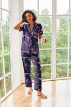 Ekouaer Silk Satin Pajamas Set Women Short Sleeve Sleepwear Soft Button Down Loungewear Pjs Set
