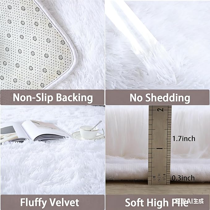 9x12 Area Rug Fluffy Shaggy Ultra Soft Faux Fur Non-Slip Machine Washable Carpet for Bedroom, Living Room, Nursery & Dorm Cozy Home Decor